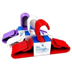 Set of 30 Children Plastic Hanger Assorted Colors,White, Red,Light Purple,Dark Blue, Kids Tubular Hangers 11.5" Wide, USA Made