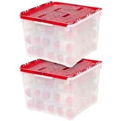 IRIS USA, Inc. WL-60 Holiday Ornament Storage Box, 2 Pack, Pearl/Red
