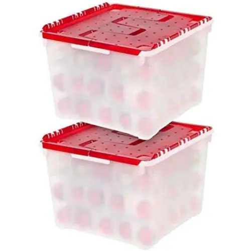IRIS USA, Inc. WL-60 Holiday Ornament Storage Box, 2 Pack, Pearl/Red IRIS USA, Inc. WL-60 Holiday Ornament Storage Box, 2 Pack, Pearl/Red