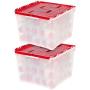 IRIS USA, Inc. WL-60 Holiday Ornament Storage Box, 2 Pack, Pearl/Red