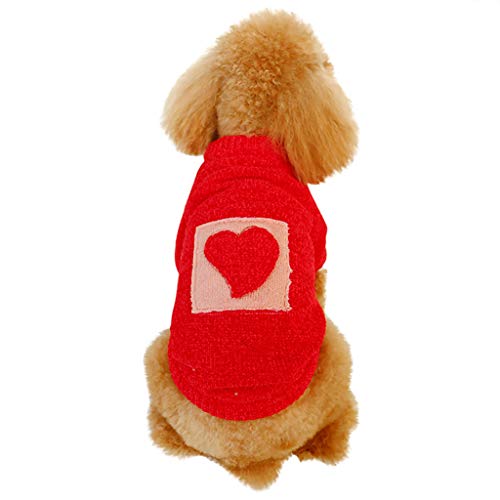 Pet Costume ,Longay Fashion Pet Keep Warm Love Print Sweater Autumn And Winter Cat Dog Clothing (Red, M)