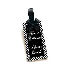 Not in Session / in Session, Black and White Checkered, Two-Sided Doorknob Hanger Office or Classroom Plaque