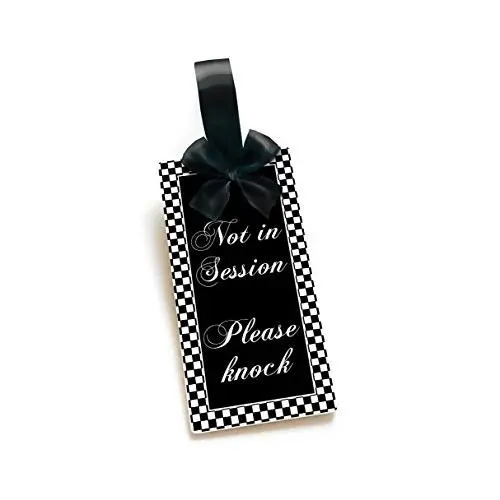 Not in Session / in Session, Black and White Checkered, Two-Sided Doorknob Hanger Office or Classroom Plaque