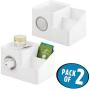 mDesign Square Facial Tissue Boxes Cover Holder, Storage Organizer Caddy for Bathroom Vanity Countertop, Bedroom Dresser, Night Stand, Desk, Table - Holds Makeup, Toiletries, Pens - 2 Pack - White/Satin
