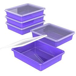 Storex Flat Storage Tray with Lid, Letter Size, 10 x 13 x 3 Inches, Violet, 5-Pack (62540U05C)