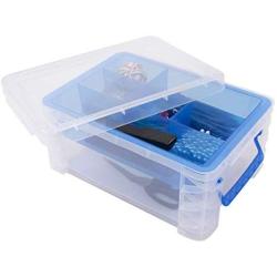 Super Stacker Divided Storage Boxes with Removable Divider Tray, 14.25" x 10.3" x 6.5", Clear