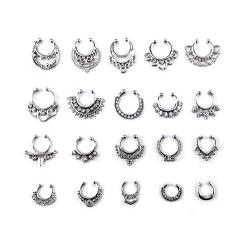 HONBAY 20pcs Fake Septum Clicker Nose Ring Rhinestone Non Piercing Hanger Clip Body Jewelry (Silver)