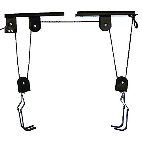 Bike Lift Hoist for Garage Storage - Heavy Duty Ceiling Mountain Bicycle Hanger Pulley Rack 100 lb Capacity