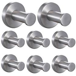 FUNJIA Robe Towel Wall Hook 8 Pieces Stainless Steel Wall-Mount Coat Hooks, Brushed Nickel (2 Inch)