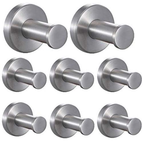 FUNJIA Robe Towel Wall Hook 8 Pieces Stainless Steel Wall-Mount Coat Hooks, Brushed Nickel (2 Inch)
