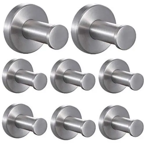FUNJIA Robe Towel Wall Hook 8 Pieces Stainless Steel Wall-Mount Coat Hooks, Brushed Nickel (2 Inch)