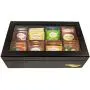 The Bamboo Leaf Tea Boxes Storage Organizer for Tea Collections, 8 Compartments w/Glass Window (Black)