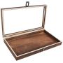 Mooca Wood Glass Top Jewelry Display Case, Wooden Jewelry Tray for Collectibles, Home Organization Accessories Storage Boxes with Metal Clasp and Black Velvet Pad, Brown