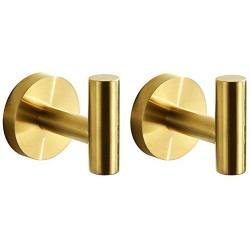 JOMAY Bathroom Towel Hooks for Hanging, Simple Robe Hooks Wall Hooks Heavy Duty, Door Holder Clothes Hanger Wall Mounted, Rustproof Brushed Gold SUS 304 Stainless Steel for Kitchen Hotel (2 Pcs)