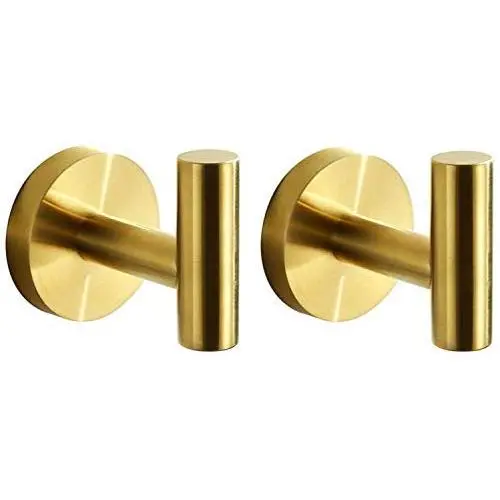 JOMAY Bathroom Towel Hooks for Hanging, Simple Robe Hooks Wall Hooks Heavy Duty, Door Holder Clothes Hanger Wall Mounted, Rustproof Brushed Gold SUS 304 Stainless Steel for Kitchen Hotel (2 Pcs)