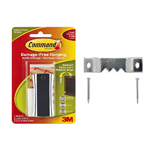 Command Universal Picture Hangers w/Stabilizer Strips, 3 Hangers + Arrow Saw Tooth Picture Hangers(Pack of 6) - Great Picture Hanging Kit Bundle, Perfect Wall Hooks for Picture Frames