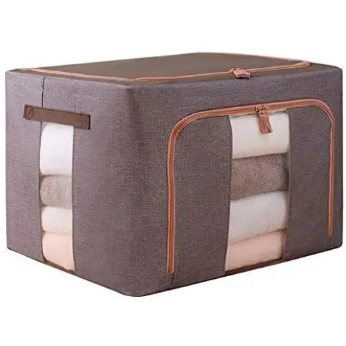 ALLINONE Foldable Storage Bins Boxes, Storage Bag Organizer Clothes, Foldable Stackable Container Organizer, with Lids & Clear Windows & Handles & Steel Frame,66L,Grey