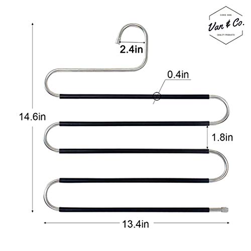 (6 Pack) Pants Hangers Non Slip S-Shaped 5 Layers Hangers, Closet Space Saver for Jeans Scarfs Ties and Other Clothes by Van & Co.