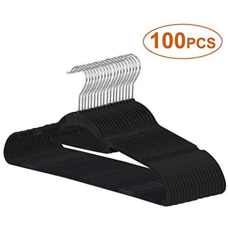 ZenStyle 100 Pack Ultra Thin Velvet Hangers - Non Slip Black