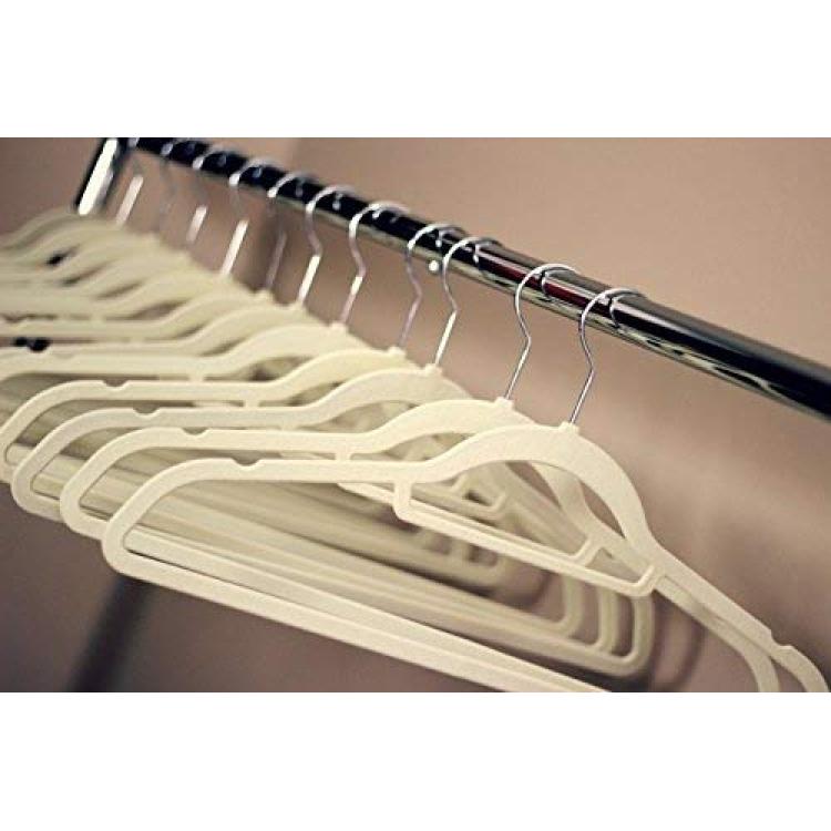 10 Quality Plastic Non Velvet Non-Flocked Thin Compact Slim Hangers Swivel  Hook White (10)