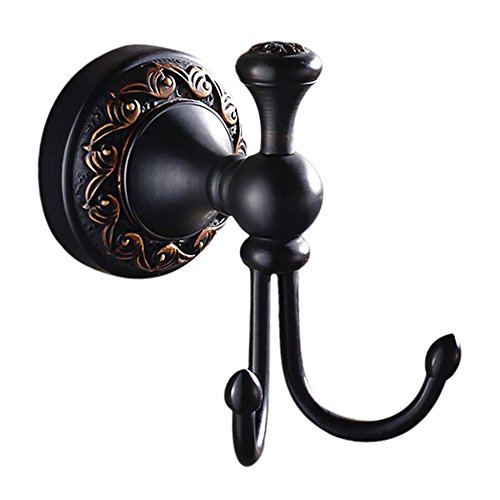 Leyden Black Brass Antique Bathroom Accessories Double Robe Hook Coat Hanger Towel Hook Clothes Hanger Robe Hook Towel Hook, Oil Rubbed Bronze