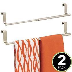 mDesign Adjustable, Expandable Kitchen Over Cabinet Towel Bar Rack - Hang on Inside or Outside of Doors, Storage for Hand, Dish, Tea Towels - 9.25" to 17" Wide, 2 Pack - Satin