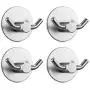 Jekoo Double Prong Robe Hooks, Heavy Duty Coat Hook Retro Cloth Hanger Stainless Steel, Ultra Strong Waterproof Wall Hanger for Keys, Bags, Coat, Towel, Umbrellas on Bathroom Kitchen Shower - 4 Packs