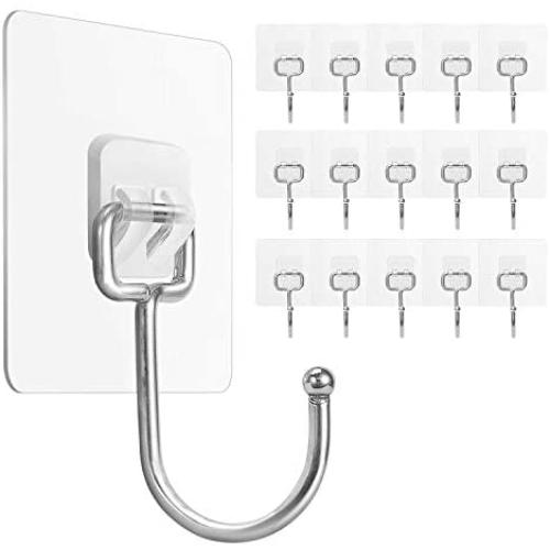 Large Adhesive Hooks 22Ib(Max),Waterproof and Rustproof Wall Hooks for Hanging Heavy Duty,Stainless Steel Towel and Coats Hooks to use Inside Kitchen,Bathroom,Home and Office,16Pack (16)