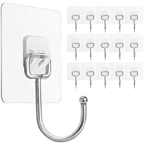Large Adhesive Hooks 22Ib(Max),Waterproof and Rustproof Wall Hooks for Hanging Heavy Duty,Stainless Steel Towel and Coats Hooks to use Inside Kitchen,Bathroom,Home and Office,16Pack (16) Large Adhesive Hooks 22Ib(Max),Waterproof and Rustproof Wall Hooks for Hanging Heavy Duty,Stainless Steel Towel and Coats Hooks to use Inside Kitchen,Bathroom,Home and Office,16Pack (16)