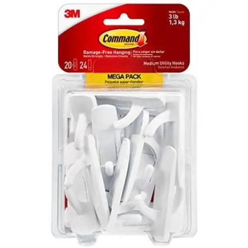 Command Medium Utility Hooks Mega Pack, White, 20-Hooks, 24-Strips, Organize Damage-Free Command Medium Utility Hooks Mega Pack, White, 20-Hooks, 24-Strips, Organize Damage-Free