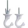 Pack of 12 Complete Sets ? Heavy Duty Metal Ceiling Hooks, Wide Opening Swag Hooks, Plant Hanging Hooks with Hardware, White Enamel Finish