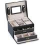 RR ROUND RICH DESIGN Jewelry Boxes - Multifunctional Portable Travel Jewelry Storage Case with 2 Drawers Top Mirror and Metal Lock - Black