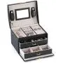 RR ROUND RICH DESIGN Jewelry Boxes - Multifunctional Portable Travel Jewelry Storage Case with 2 Drawers Top Mirror and Metal Lock - Black