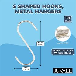 Metal S Shaped Hooks, Stainless Steel Hangers Bulk Set (3.9 in, 30 Pack)