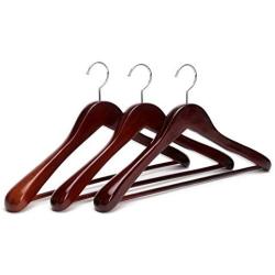 JS HANGER Wooden Coat Hanger Heavy Duty Walnut Wide Rounded Shoulder Hangers, 3-Pack