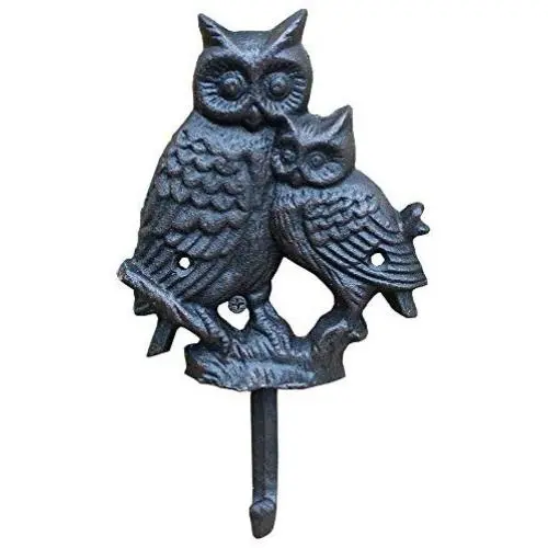 Sungmor Cast Iron Coat Hook Hanger - Cool Solid Owl with Single Hook - Rustic Style Wrought Iron Decorative Wall Hook Rack for Keys Clothes Hats Towels