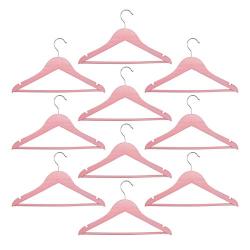 Harbour Housewares Wooden Children Clothes Kids Coat Hangers with Trouser Bar & Notches - Pastel Pink - Pack of 10