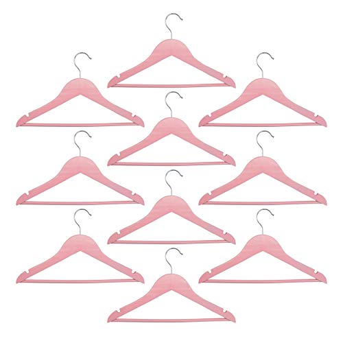 Harbour Housewares Wooden Children Clothes Kids Coat Hangers with Trouser Bar & Notches - Pastel Pink - Pack of 10
