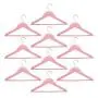 Harbour Housewares Wooden Children Clothes Kids Coat Hangers with Trouser Bar & Notches - Pastel Pink - Pack of 10