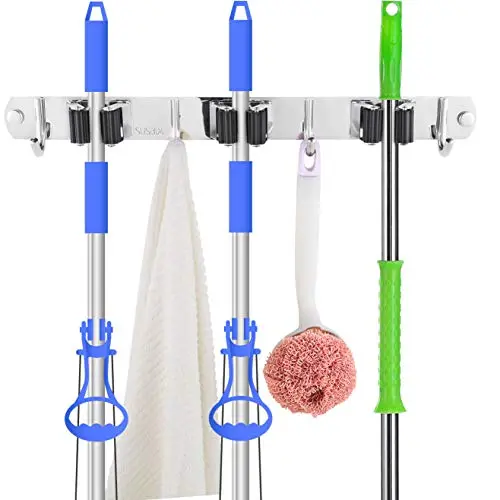 Broom Mop Holder Wall Mount Stainless Steel Rack Tools Organizer Hanger with 3 Slots 4 Hooks for Kitchen Garage Garden Bathroom Broom Mop Holder Wall Mount Stainless Steel Rack Tools Organizer Hanger with 3 Slots 4 Hooks for Kitchen Garage Garden Bathroom