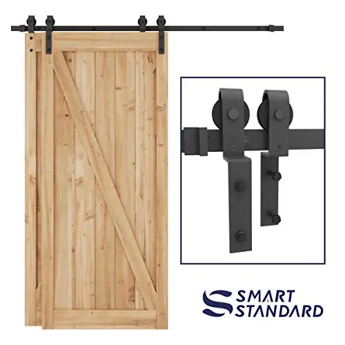 SMARTSTANDARD 6.6ft Bypass Sliding Barn Door Hardware Kit - Upgraded One-Piece Flat Track for Double Wooden Doors - Smoothly &Quietly - Easy to Install -Fit 36"-40" Wide Door Panel(J Shape Hanger) SMARTSTANDARD 6.6ft Bypass Sliding Barn Door Hardware Kit - Upgraded One-Piece Flat Track for Double Wooden Doors - Smoothly &Quietly - Easy to Install -Fit 36"-40" Wide Door Panel(J Shape Hanger)