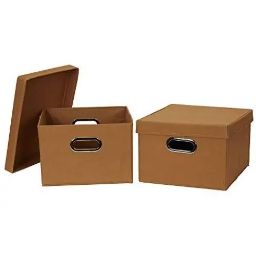 Household Essentials 10KDGG Collapsible Fabric Storage Boxes with Lid, 2 Pack, Ginger, Brown