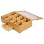 Bamboo Tea Boxes Storage Chest, Mosunx 8 Compartments Organizer Chest with Drawer and Clear Hinged Lid, Wooden Tea Bag Holder (Original Wood, 13X8X4Inch)