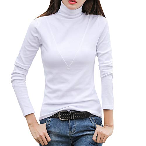 Toimothcn Womens Cotton Sweater Tops Blouse Long Sleeve Turtleneck Stretch Casual Bottoming Top