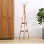 Y.H.Valuable Coat Racks Modern Simple Coat Rack Two-Layer Multi-Purpose Hanger Floor Bamboo Clothes Rack Assembly Mobile Creative Floor Hanger Entryway Furniture