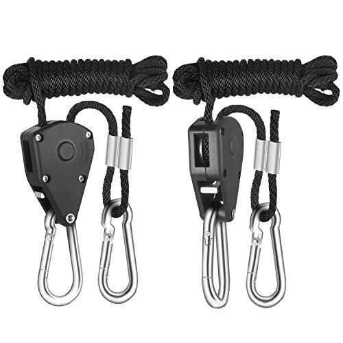 iPower GLROPE 1-Pair 1/8 Inch 8-Feet Long Heavy Duty Adjustable Rope Clip Hanger (150lbs Weight Capacity) Reinforced Metal Internal Gears, Black