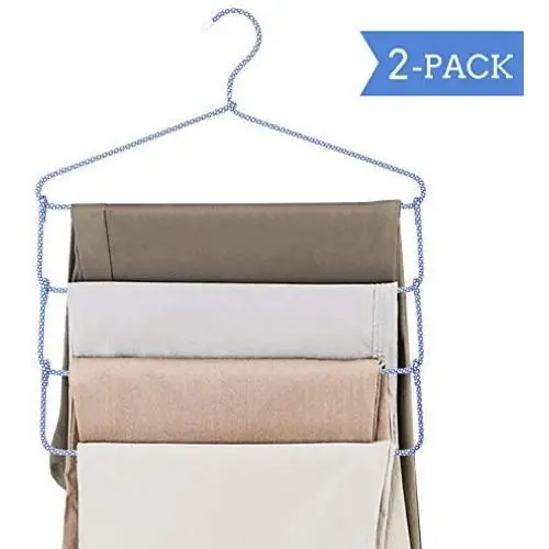 Pants Hangers Foldable Non-Slip Polyester Covering Swing Arm Space Saving Clothes Slack Hangers Closet Storage Organizer for Pants Jeans Trousers Skirts Scarf Ties Towels 2 Pack