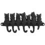 Wall Hooks Cat Kitten Tail Keys Rack Decorative Wall-Mounted Black Cast Iron Metal Hanger with 4 Hooks for Hanging Keys Hats Coats Scarves Bags Purses and More