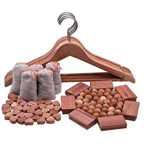 Wahdawn Strong Aromatic Cedar Hangers Blocks for Clothes Storage Natural Useful Cedar Balls Chips Sachets for Drawers Fresh Scent Closets Deodorizer and Moths Away Valuable 124 Items