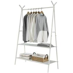 QIANGDA Coat Rack Floor Standing Clothes Hanger White Steel Frame Single Pole Shoes Rack for Living Room, 2 Sizes (Size : 100x160cm)